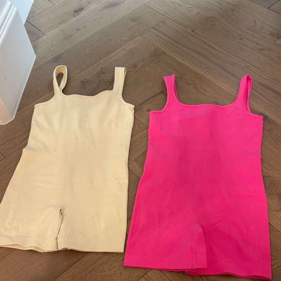 Pink and Cream Ribbed Workout 🏋️♀️ Rompers - Picture 1 of 3